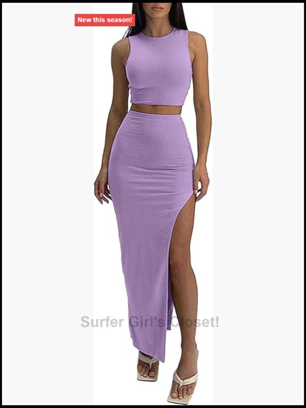Women's 2 Piece Maxi Skirt Set Sleeveless Crop Top Bodycon High Slit